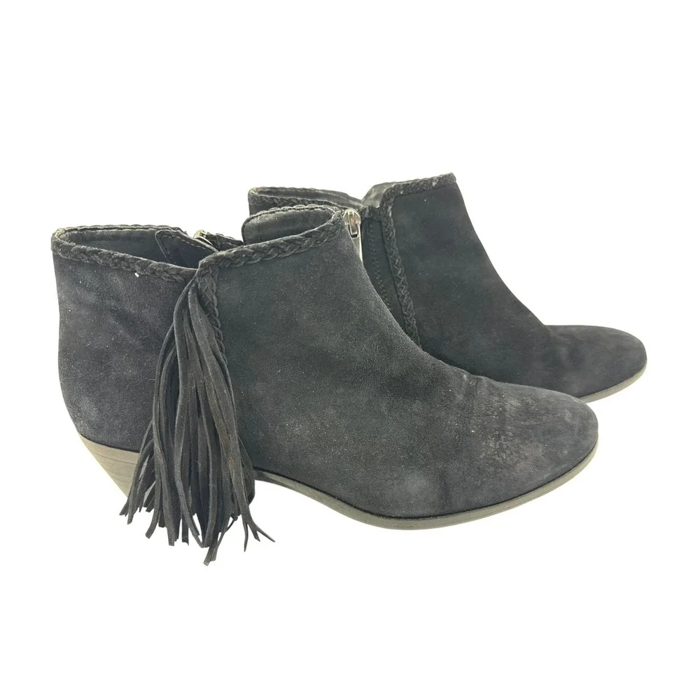 Sam Edelman Paige Black Suede Fringe Ankle Boots Western Booties Women 7M